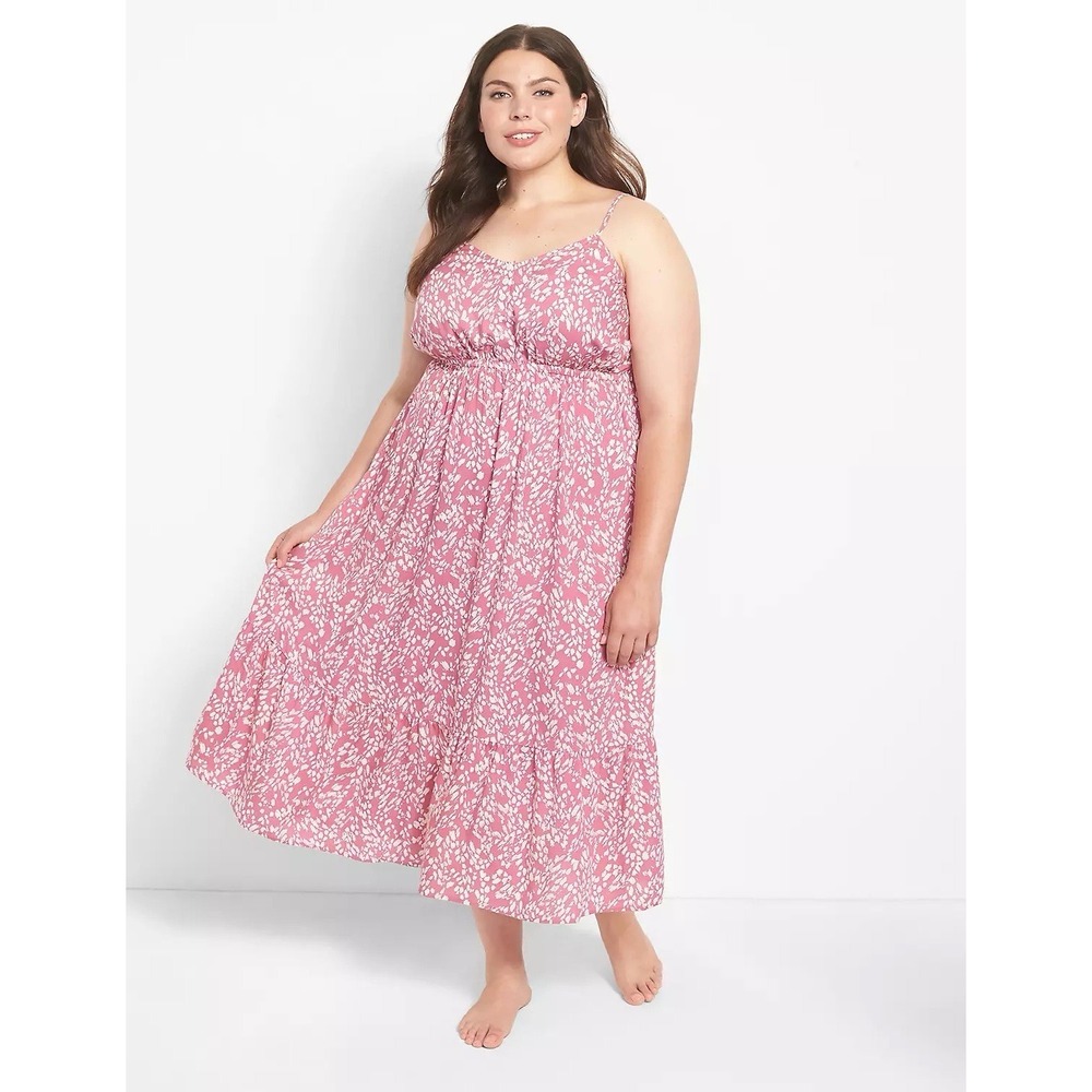 Cacique Maxi Chemise Pink Animal Print Woven Strap Dress / Women's 18/20